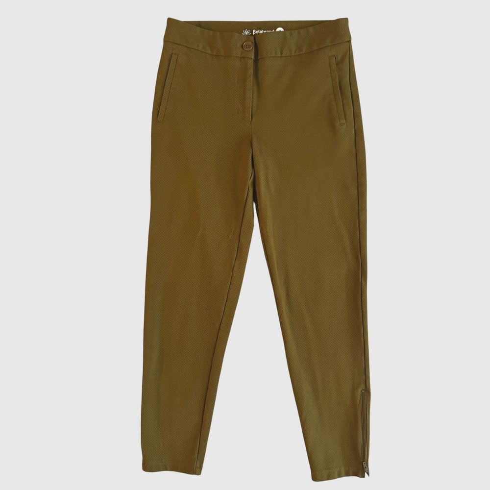 Betabrand Olive Green dot Micro Perforated Yoga Pants Ankle Zip Medium Tapered